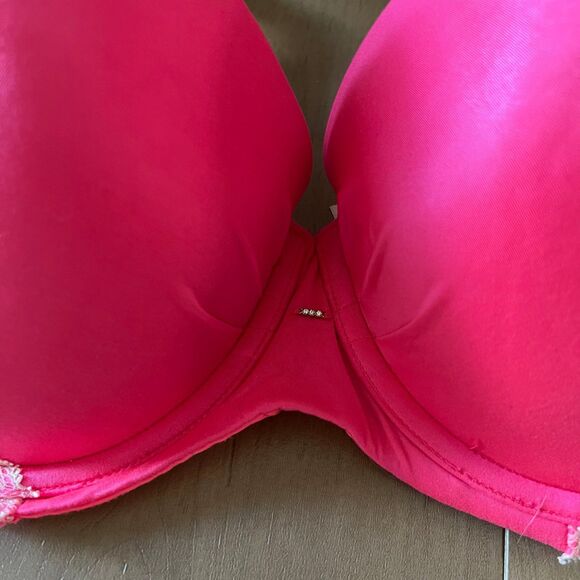 EUC Victorias Secret Lined Demi Bra SZ 36DDD Pink Lace Detail - Picture 2 of 5